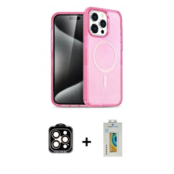 MARSİLYAN™- iPhone 15 Pro Max Kılıf Eksen Doku Koleksiyonu - Siyah Polymer Nano Ekran Koruyucu + PVD Metal Kamera Lens - TU