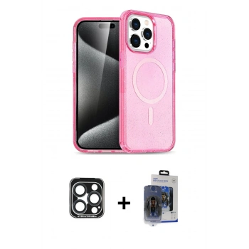 MARSİLYAN™- iPhone 15 Pro Max Kılıf Eksen Doku Koleksiyonu - Siyah Vanessa Magic Cam + PVD Metal Kamera Lens - LT