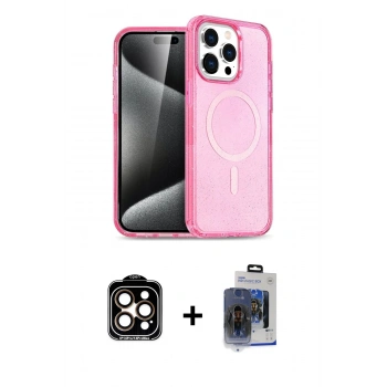 MARSİLYAN™- iPhone 15 Pro Max Kılıf Eksen Doku Koleksiyonu - Siyah Vanessa Magic Cam + PVD Metal Kamera Lens - TU
