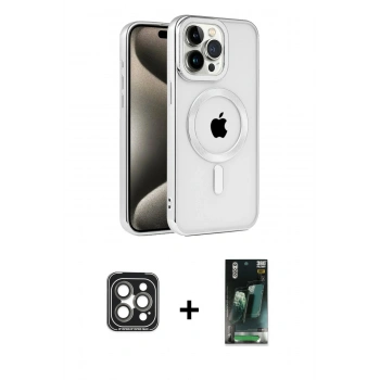 MARSİLYAN™- iPhone 15 Pro Max Kılıf Eksen Form Koleksiyonu - Şeffaf 360 Full Body Arka Koruyucu + PVD Metal Kamera Lens - GI