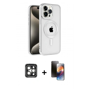 MARSİLYAN™- iPhone 15 Pro Max Kılıf Eksen Form Koleksiyonu - Siyah 3D Antistatik Mat Seramik Nano Ekran Koruyucu + PVD Metal Kamera Lens - GI
