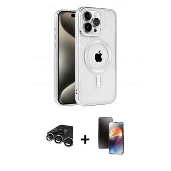 MARSİLYAN™- iPhone 15 Pro Max Kılıf Eksen Form Koleksiyonu - Siyah 3D Antistatik Mat Seramik Nano Ekran Koruyucu + Raze Metal Kamera Lens - GS