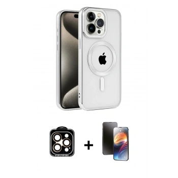MARSİLYAN™- iPhone 15 Pro Max Kılıf Eksen Form Koleksiyonu - Siyah 3D Antistatik Mat Seramik Nano Ekran Koruyucu + PVD Metal Kamera Lens - TU