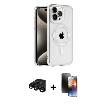 MARSİLYAN™- iPhone 15 Pro Max Kılıf Eksen Form Koleksiyonu - Siyah 3D Antistatik Mat Seramik Nano Ekran Koruyucu + Raze Metal Kamera Lens - SH