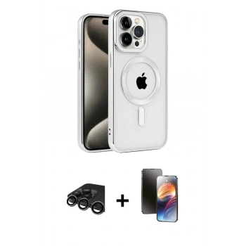 MARSİLYAN™- iPhone 15 Pro Max Kılıf Eksen Form Koleksiyonu - Siyah 3D Antistatik Mat Seramik Nano Ekran Koruyucu + Raze Metal Kamera Lens - TMGI