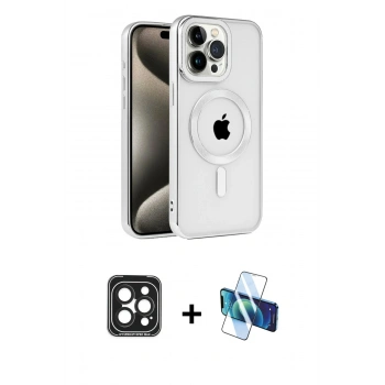 MARSİLYAN™- iPhone 15 Pro Max Kılıf Eksen Form Koleksiyonu - Siyah 3D Antistatik Seramik Nano Ekran Koruyucu + PVD Metal Kamera Lens - SH