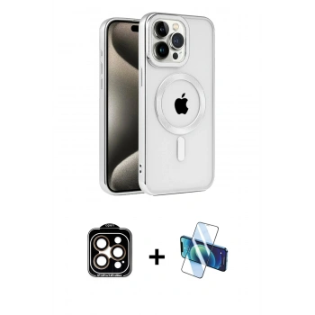 MARSİLYAN™- iPhone 15 Pro Max Kılıf Eksen Form Koleksiyonu - Siyah 3D Antistatik Seramik Nano Ekran Koruyucu + PVD Metal Kamera Lens - TU