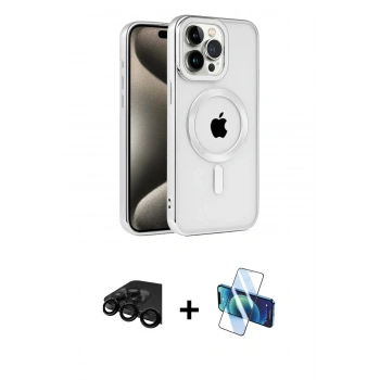 MARSİLYAN™- iPhone 15 Pro Max Kılıf Eksen Form Koleksiyonu - Siyah 3D Antistatik Seramik Nano Ekran Koruyucu + Raze Metal Kamera Lens - SH