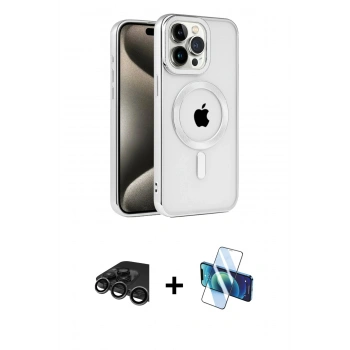 MARSİLYAN™- iPhone 15 Pro Max Kılıf Eksen Form Koleksiyonu - Siyah 3D Antistatik Seramik Nano Ekran Koruyucu + Raze Metal Kamera Lens - TMGI