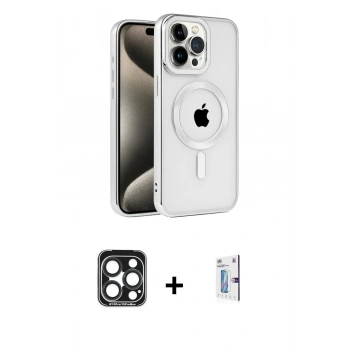 MARSİLYAN™- iPhone 15 Pro Max Kılıf Eksen Form Koleksiyonu - Siyah Bilvis 0.18mm Plus Cam Ekran Koruyucu + PVD Metal Kamera Lens - LT