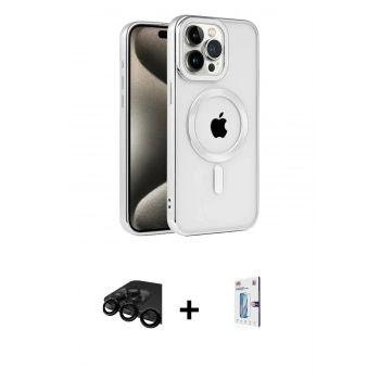 MARSİLYAN™- iPhone 15 Pro Max Kılıf Eksen Form Koleksiyonu - Siyah Bilvis 0.18mm Plus Cam Ekran Koruyucu + Raze Metal Kamera Lens - SH