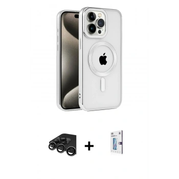 MARSİLYAN™- iPhone 15 Pro Max Kılıf Eksen Form Koleksiyonu - Siyah Bilvis 0.18mm Plus Cam Ekran Koruyucu + Raze Metal Kamera Lens - TMGI