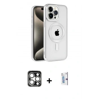 MARSİLYAN™- iPhone 15 Pro Max Kılıf Eksen Form Koleksiyonu - Siyah Bilvis 0.18mm Plus Cam Ekran Koruyucu + PVD Metal Kamera Lens - GS