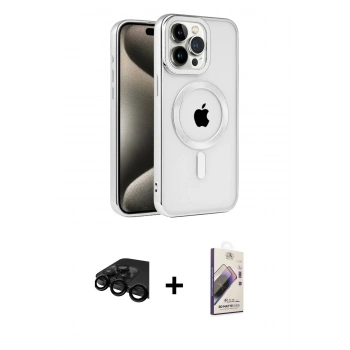 MARSİLYAN™- iPhone 15 Pro Max Kılıf Eksen Form Koleksiyonu - Siyah Bilvis 3D Mat Cam Ekran Koruyucu + Raze Metal Kamera Lens - SH