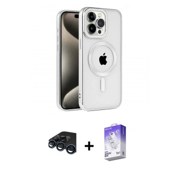 MARSİLYAN™- iPhone 15 Pro Max Kılıf Eksen Form Koleksiyonu - Siyah Bilvis 5in1 3D Magic Cam Ekran Koruyucu + Raze Metal Kamera Lens - LT