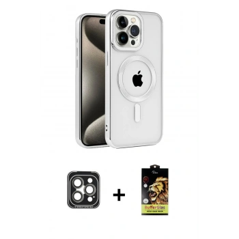 MARSİLYAN™- iPhone 15 Pro Max Kılıf Eksen Form Koleksiyonu - Siyah Buffer Cam Ekran Koruyucu + PVD Metal Kamera Lens - GI
