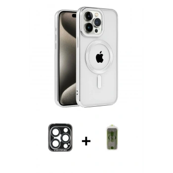 MARSİLYAN™- iPhone 15 Pro Max Kılıf Eksen Form Koleksiyonu - Siyah Joko Magic 5D Hayalet Cam + PVD Metal Kamera Lens - LT