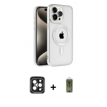 MARSİLYAN™- iPhone 15 Pro Max Kılıf Eksen Form Koleksiyonu - Siyah Joko Magic 5D Hayalet Cam + PVD Metal Kamera Lens - SH