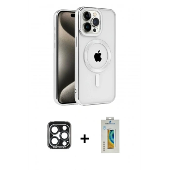 MARSİLYAN™- iPhone 15 Pro Max Kılıf Eksen Form Koleksiyonu - Siyah Polymer Nano Ekran Koruyucu + PVD Metal Kamera Lens - LT