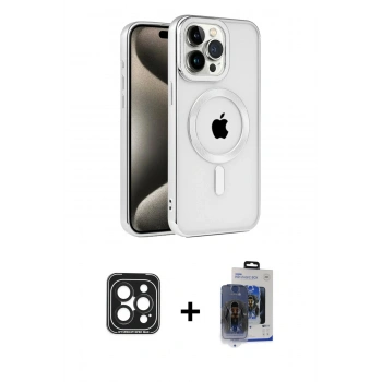MARSİLYAN™- iPhone 15 Pro Max Kılıf Eksen Form Koleksiyonu - Siyah Vanessa Magic Cam + PVD Metal Kamera Lens - SH