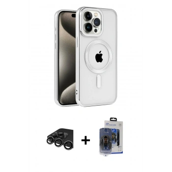 MARSİLYAN™- iPhone 15 Pro Max Kılıf Eksen Form Koleksiyonu - Siyah Vanessa Magic Cam + Raze Metal Kamera Lens - TMGI