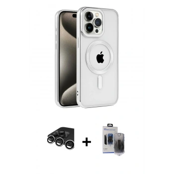 MARSİLYAN™- iPhone 15 Pro Max Kılıf Eksen Form Koleksiyonu - Siyah Vanessa Magic Hayalet Cam + Raze Metal Kamera Lens - GS