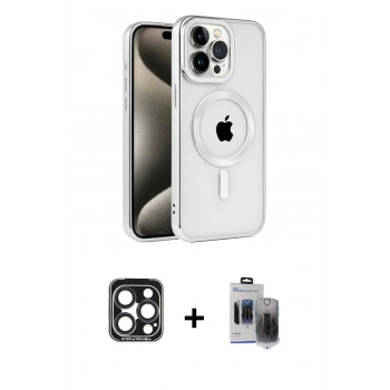 MARSİLYAN™- iPhone 15 Pro Max Kılıf Eksen Form Koleksiyonu - Siyah Vanessa Magic Hayalet Cam + PVD Metal Kamera Lens - LT