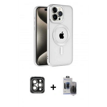 MARSİLYAN™- iPhone 15 Pro Max Kılıf Eksen Form Koleksiyonu - Siyah Vanessa Magic Hayalet Cam + PVD Metal Kamera Lens - GI