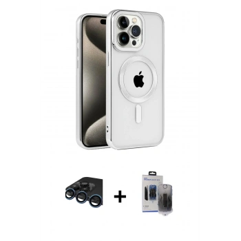 MARSİLYAN™- iPhone 15 Pro Max Kılıf Eksen Form Koleksiyonu - Siyah Vanessa Magic Hayalet Cam + Raze Metal Kamera Lens - LT