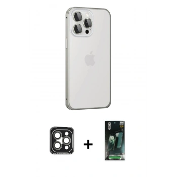MARSİLYAN™- iPhone 15 Pro Max Kılıf Eksen Form Serisi - Şeffaf 360 Full Body Arka Koruyucu + PVD Metal Kamera Lens - GI
