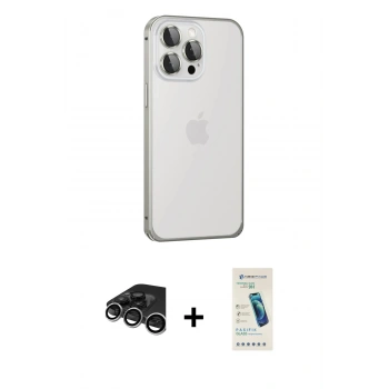 MARSİLYAN™- iPhone 15 Pro Max Kılıf Eksen Form Serisi - Şeffaf Pasifik Cam Ekran Koruyucu + Raze Metal Kamera Lens - GS