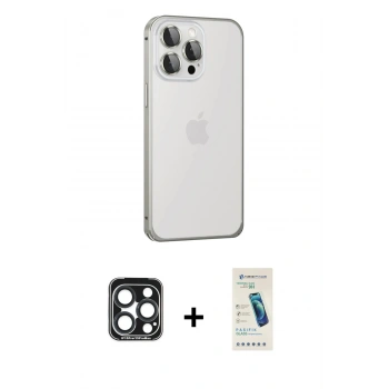 MARSİLYAN™- iPhone 15 Pro Max Kılıf Eksen Form Serisi - Şeffaf Pasifik Cam Ekran Koruyucu + PVD Metal Kamera Lens - LT