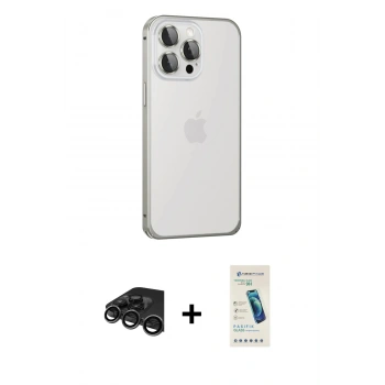 MARSİLYAN™- iPhone 15 Pro Max Kılıf Eksen Form Serisi - Şeffaf Pasifik Cam Ekran Koruyucu + Raze Metal Kamera Lens - TMGI