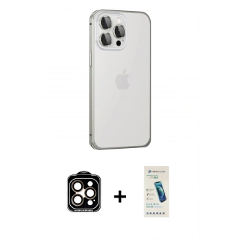 MARSİLYAN™- iPhone 15 Pro Max Kılıf Eksen Form Serisi - Şeffaf Pasifik Cam Ekran Koruyucu + PVD Metal Kamera Lens - TU