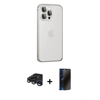 MARSİLYAN™- iPhone 15 Pro Max Kılıf Eksen Form Serisi - Siyah 3D Antistatik Hayalet Cam Ekran Koruyucu + Raze Metal Kamera Lens - LT