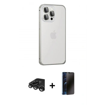 MARSİLYAN™- iPhone 15 Pro Max Kılıf Eksen Form Serisi - Siyah 3D Antistatik Hayalet Cam Ekran Koruyucu + Raze Metal Kamera Lens - TMGI