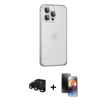 MARSİLYAN™- iPhone 15 Pro Max Kılıf Eksen Form Serisi - Siyah 3D Antistatik Mat Seramik Nano Ekran Koruyucu + Raze Metal Kamera Lens - SH