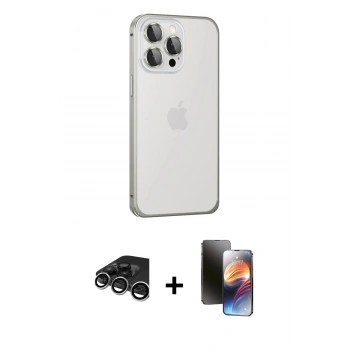 MARSİLYAN™- iPhone 15 Pro Max Kılıf Eksen Form Serisi - Siyah 3D Antistatik Mat Seramik Nano Ekran Koruyucu + Raze Metal Kamera Lens - GS