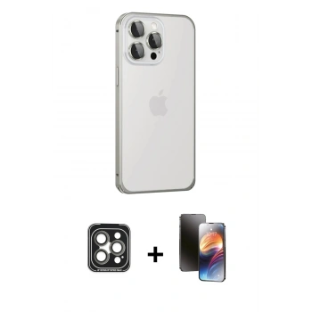 MARSİLYAN™- iPhone 15 Pro Max Kılıf Eksen Form Serisi - Siyah 3D Antistatik Mat Seramik Nano Ekran Koruyucu + PVD Metal Kamera Lens - GI