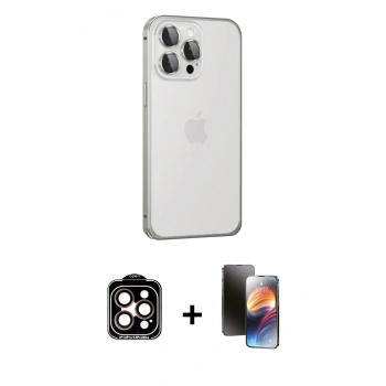MARSİLYAN™- iPhone 15 Pro Max Kılıf Eksen Form Serisi - Siyah 3D Antistatik Mat Seramik Nano Ekran Koruyucu + PVD Metal Kamera Lens - TU