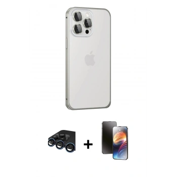 MARSİLYAN™- iPhone 15 Pro Max Kılıf Eksen Form Serisi - Siyah 3D Antistatik Mat Seramik Nano Ekran Koruyucu + Raze Metal Kamera Lens - LT
