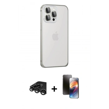 MARSİLYAN™- iPhone 15 Pro Max Kılıf Eksen Form Serisi - Siyah 3D Antistatik Mat Seramik Nano Ekran Koruyucu + Raze Metal Kamera Lens - TMGI