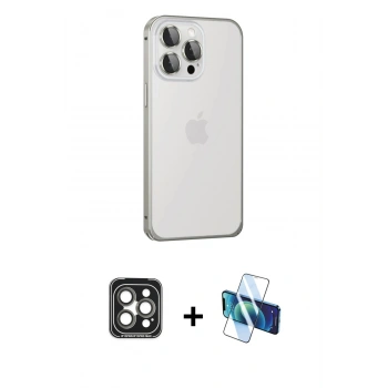MARSİLYAN™- iPhone 15 Pro Max Kılıf Eksen Form Serisi - Siyah 3D Antistatik Seramik Nano Ekran Koruyucu + PVD Metal Kamera Lens - GI