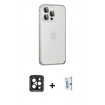 MARSİLYAN™- iPhone 15 Pro Max Kılıf Eksen Form Serisi - Siyah Bilvis 0.18mm Plus Cam Ekran Koruyucu + PVD Metal Kamera Lens - SH