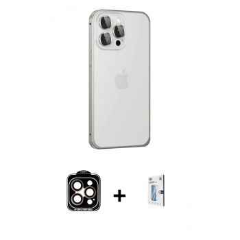 MARSİLYAN™- iPhone 15 Pro Max Kılıf Eksen Form Serisi - Siyah Bilvis 0.18mm Plus Cam Ekran Koruyucu + PVD Metal Kamera Lens - TU