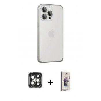 MARSİLYAN™- iPhone 15 Pro Max Kılıf Eksen Form Serisi - Siyah Bilvis 3D Cam Ekran Koruyucu + PVD Metal Kamera Lens - GI