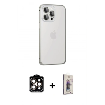MARSİLYAN™- iPhone 15 Pro Max Kılıf Eksen Form Serisi - Siyah Bilvis 3D Cam Ekran Koruyucu + PVD Metal Kamera Lens - TU