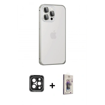 MARSİLYAN™- iPhone 15 Pro Max Kılıf Eksen Form Serisi - Siyah Bilvis 3D Cam Ekran Koruyucu + PVD Metal Kamera Lens - SH