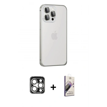 MARSİLYAN™- iPhone 15 Pro Max Kılıf Eksen Form Serisi - Siyah Bilvis 3D Mat Cam Ekran Koruyucu + PVD Metal Kamera Lens - GS