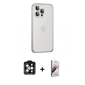 MARSİLYAN™- iPhone 15 Pro Max Kılıf Eksen Form Serisi - Siyah Bilvis 3D Mat Cam Ekran Koruyucu + PVD Metal Kamera Lens - TU